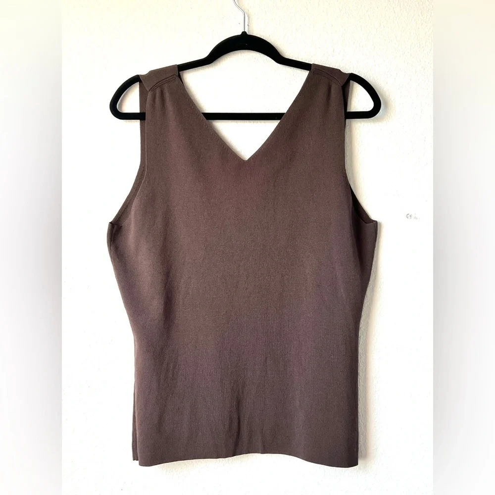 Due Per‎ Due Brown Ribbed Sleeveless V-Neck Knit Top Sz XL